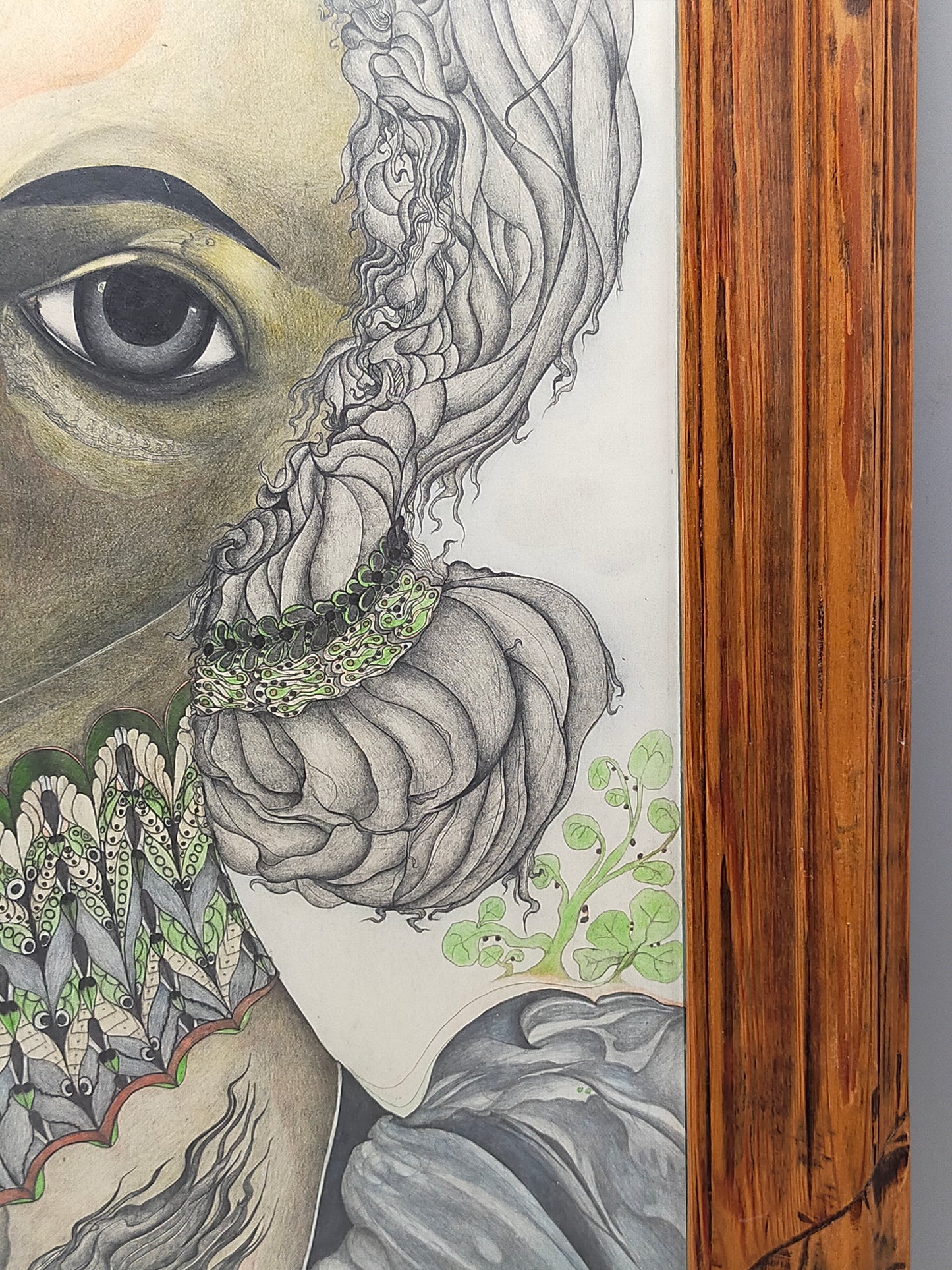 A. Abraham Rosy Surrealistisches Damen Porträt Buntstiftzeichnung