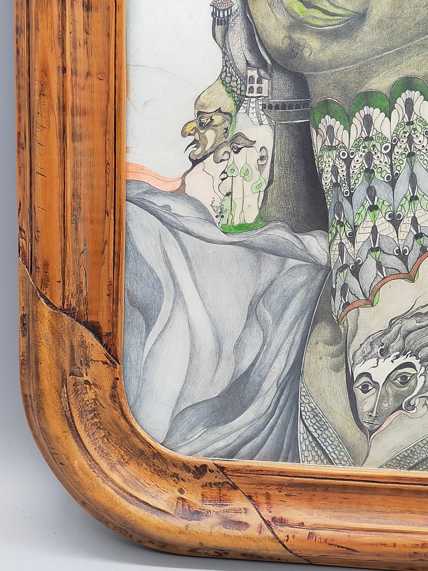 A. Abraham Rosy Surrealistisches Damen Porträt Buntstiftzeichnung