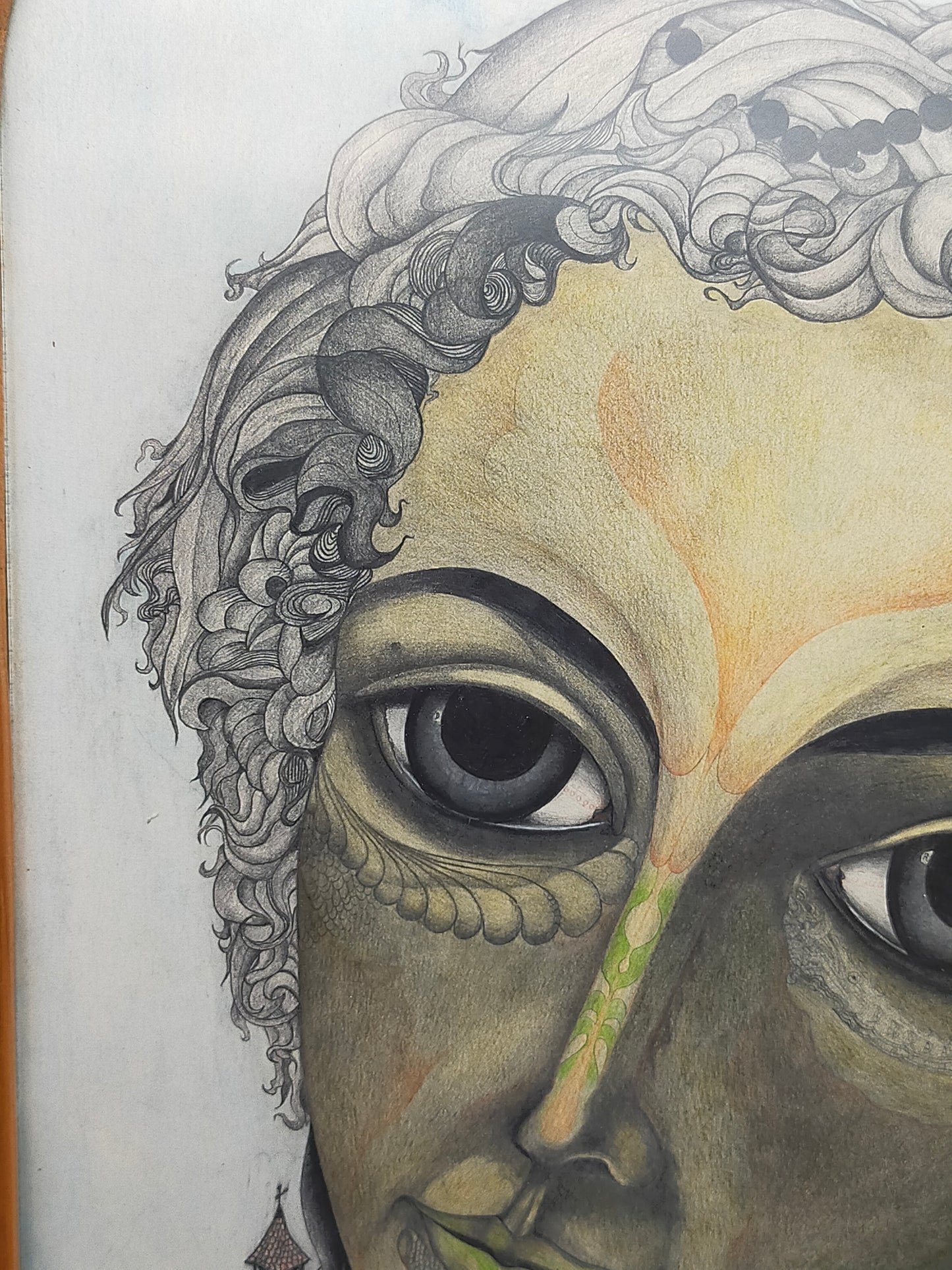 A. Abraham Rosy Surrealistisches Damen Porträt Buntstiftzeichnung