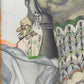 A. Abraham Rosy Surrealistisches Damen Porträt Buntstiftzeichnung