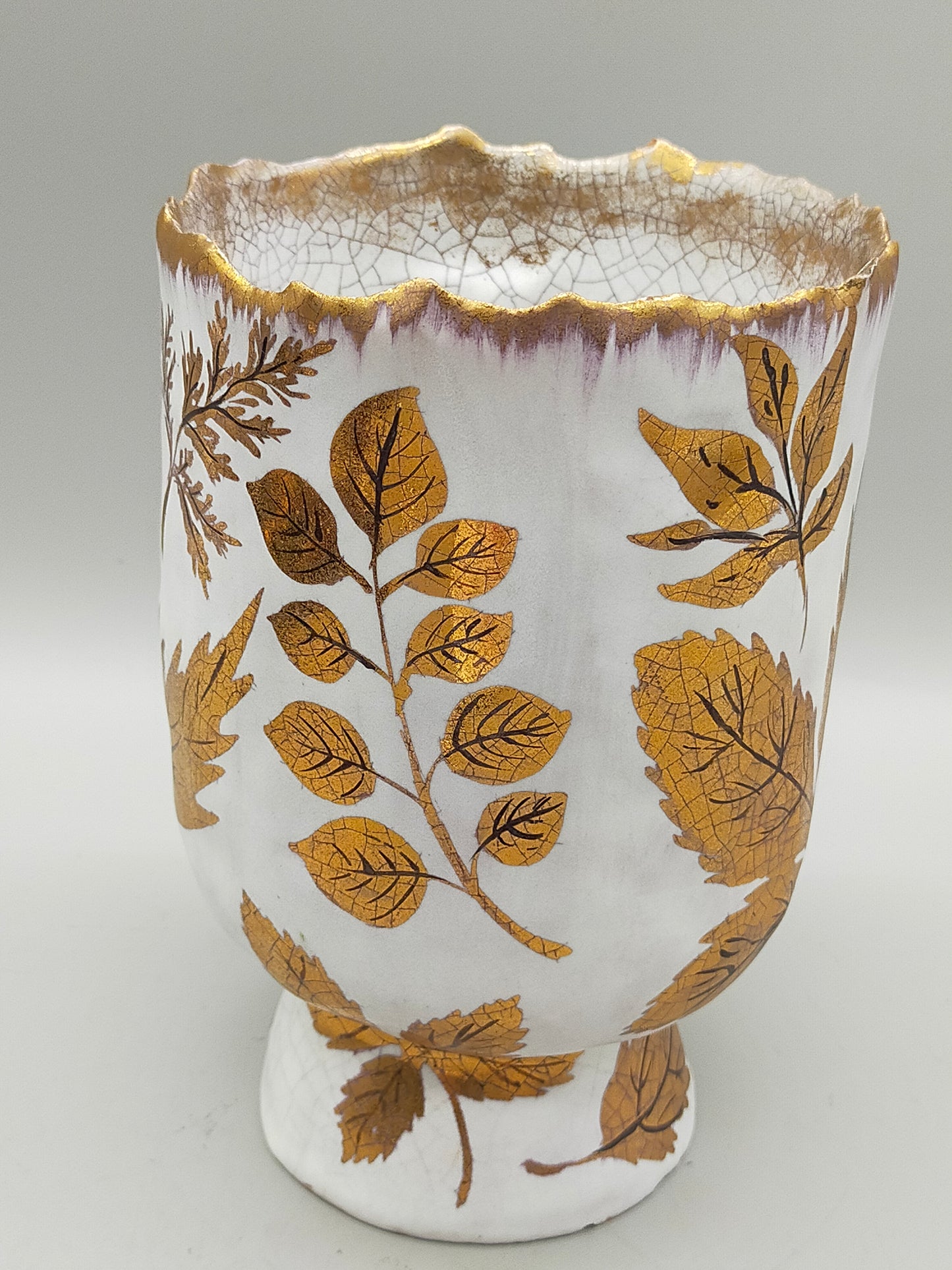 Edle De Praga Milano Keramik Vase BlattDekor in Goldoptik