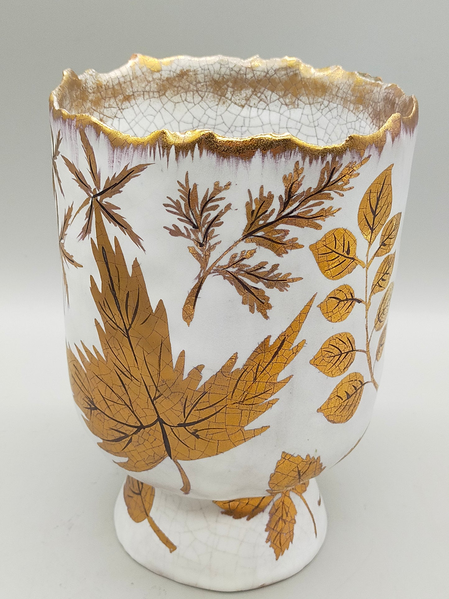 Edle De Praga Milano Keramik Vase BlattDekor in Goldoptik