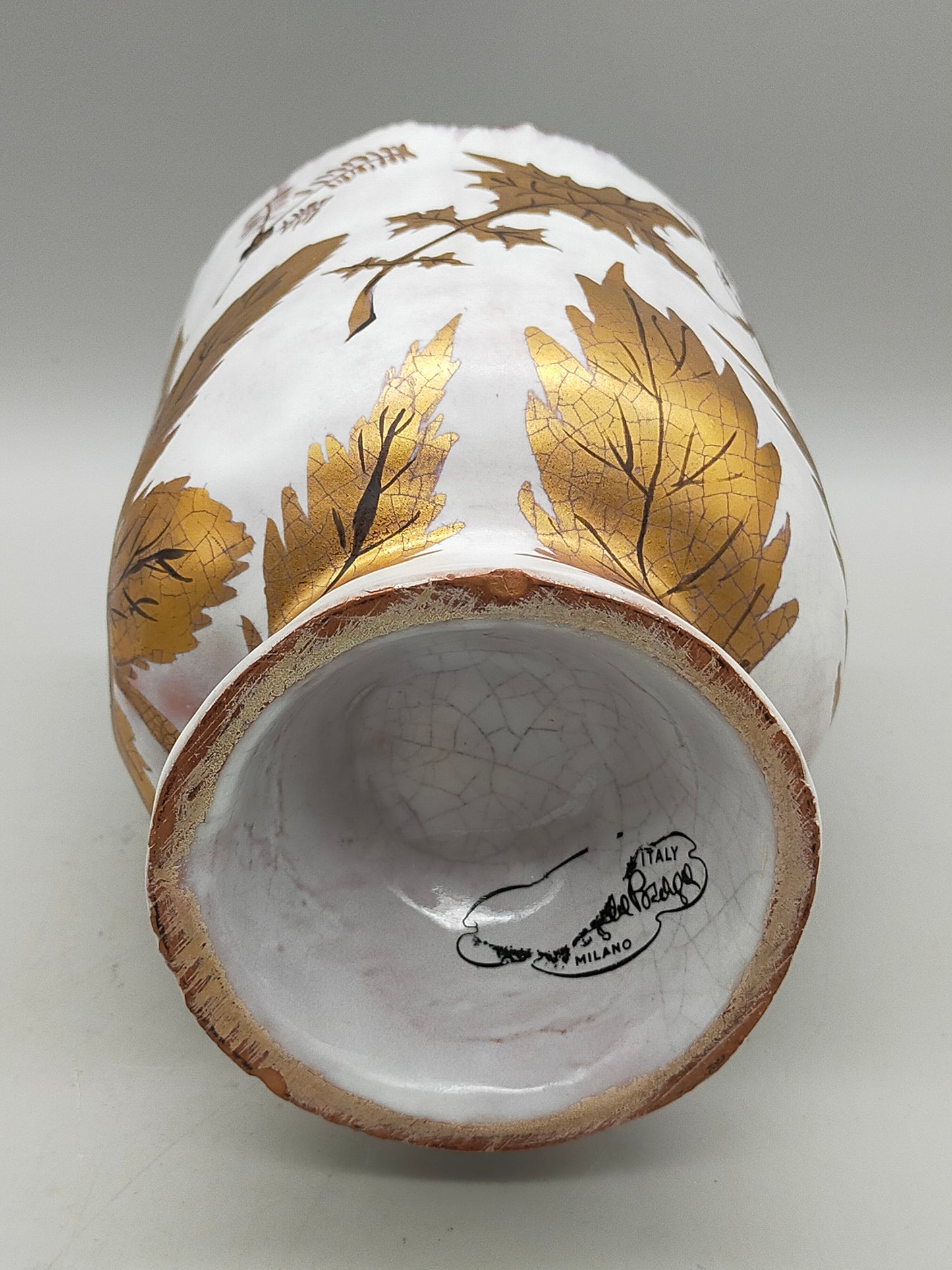 Edle De Praga Milano Keramik Vase BlattDekor in Goldoptik