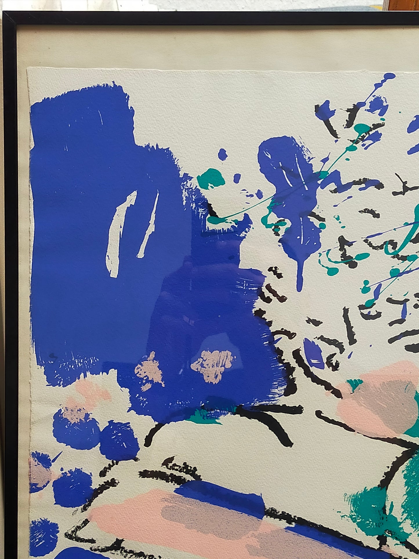 Moderne Schule (XX) Abstrakter Geiger in Blau und Türkis