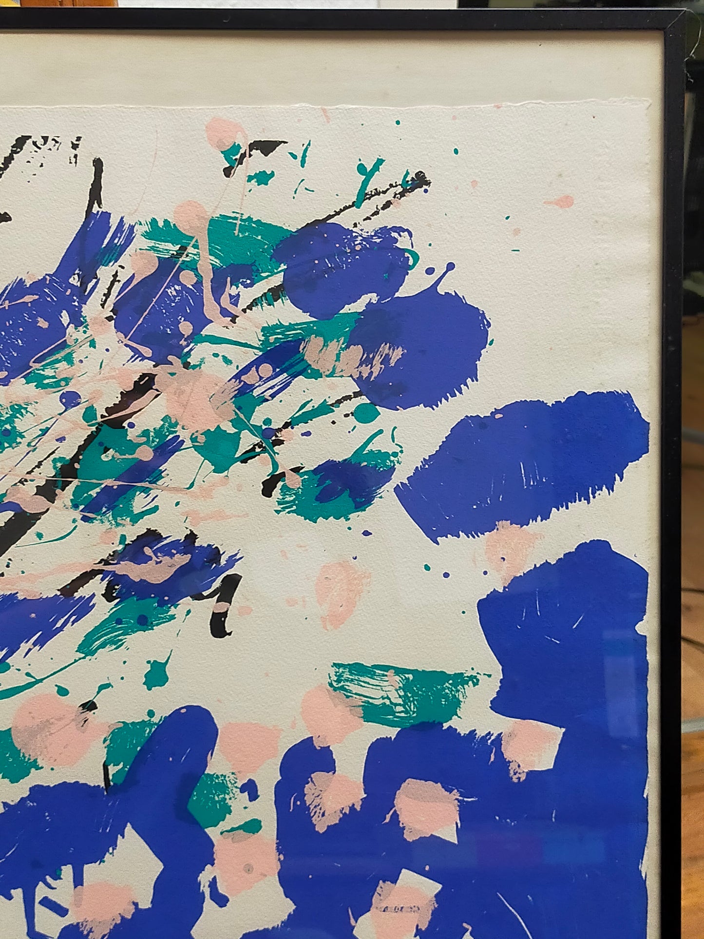 Moderne Schule (XX) Abstrakter Geiger in Blau und Türkis