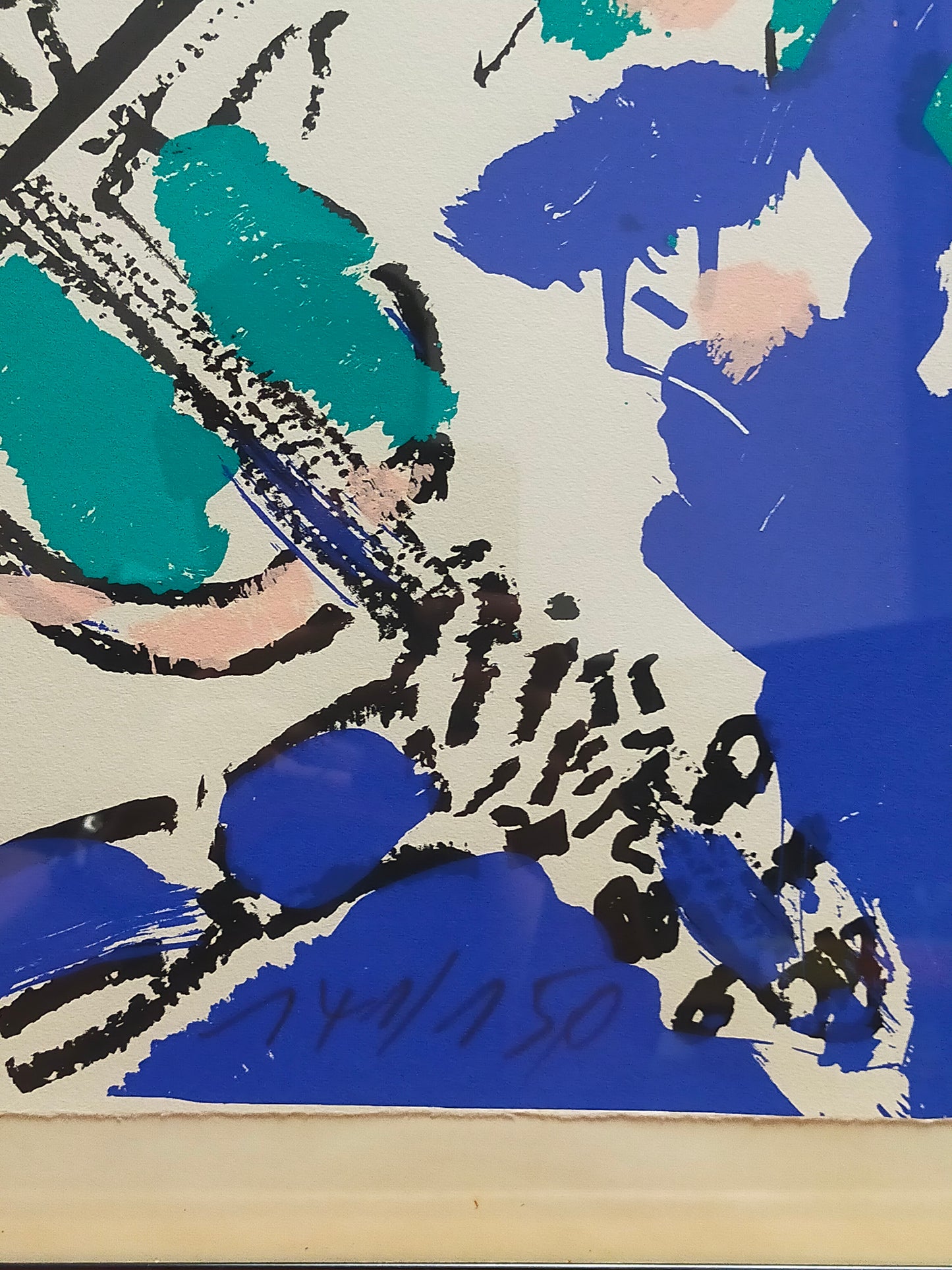 Moderne Schule (XX) Abstrakter Geiger in Blau und Türkis