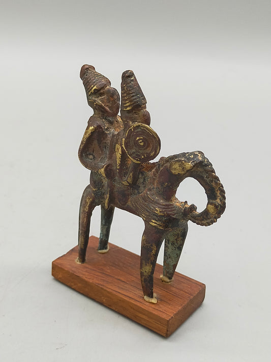 Antike Afrikanische Bronze Figur Reiter auf Pferd mit Schild