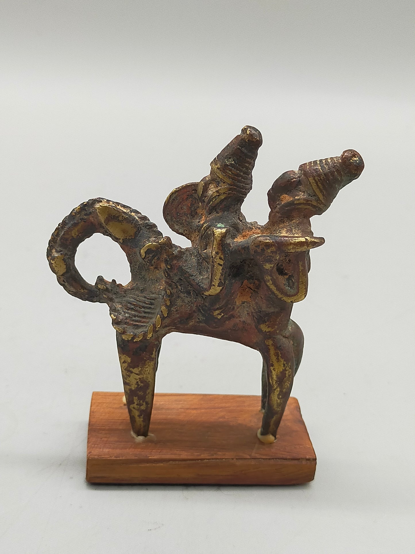 Antike Afrikanische Bronze Figur Reiter auf Pferd mit Schild