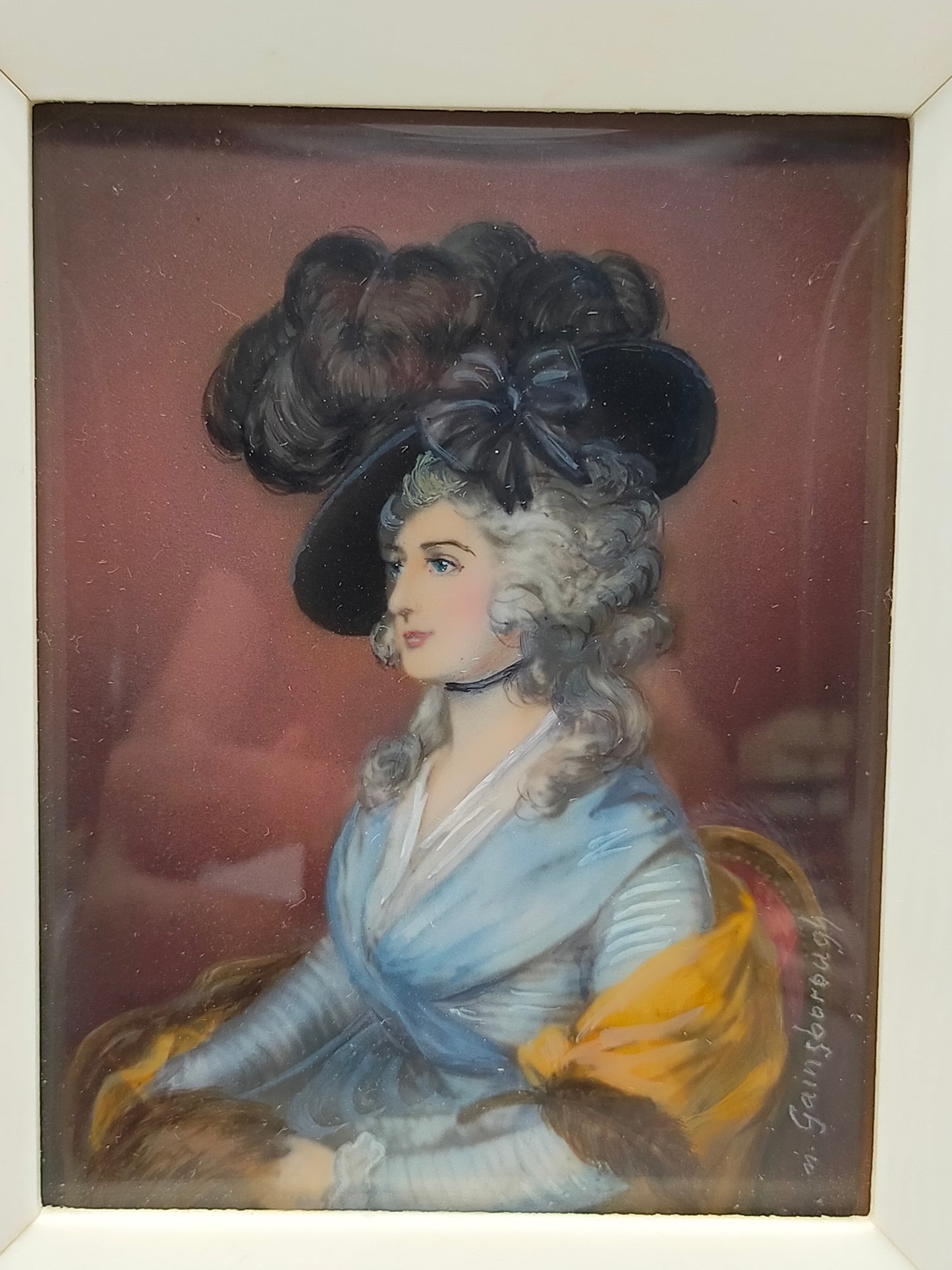 Antike Miniatur Miss Sarah Siddons nach Gainsborough Gemälde