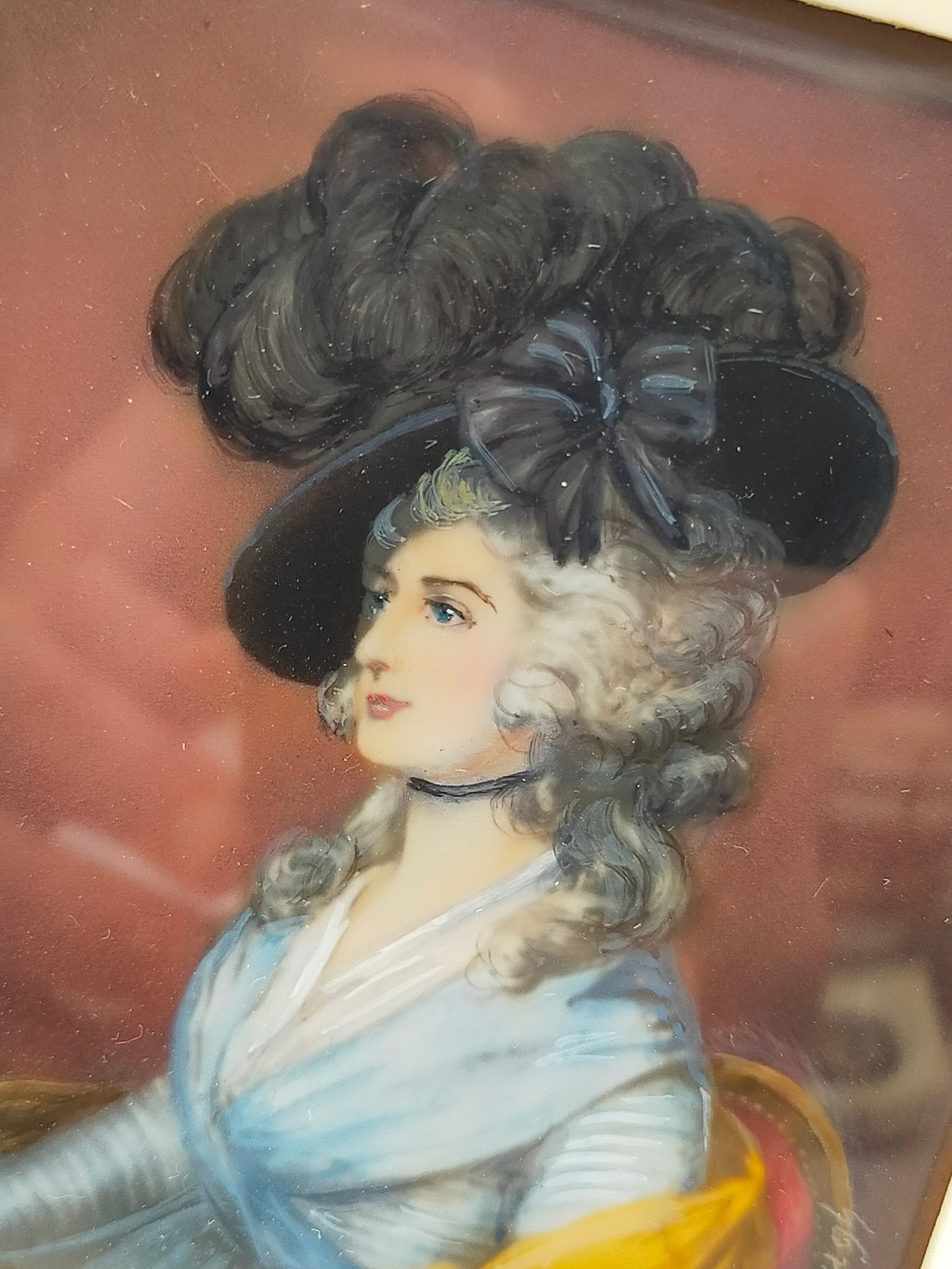 Antike Miniatur Miss Sarah Siddons nach Gainsborough Gemälde