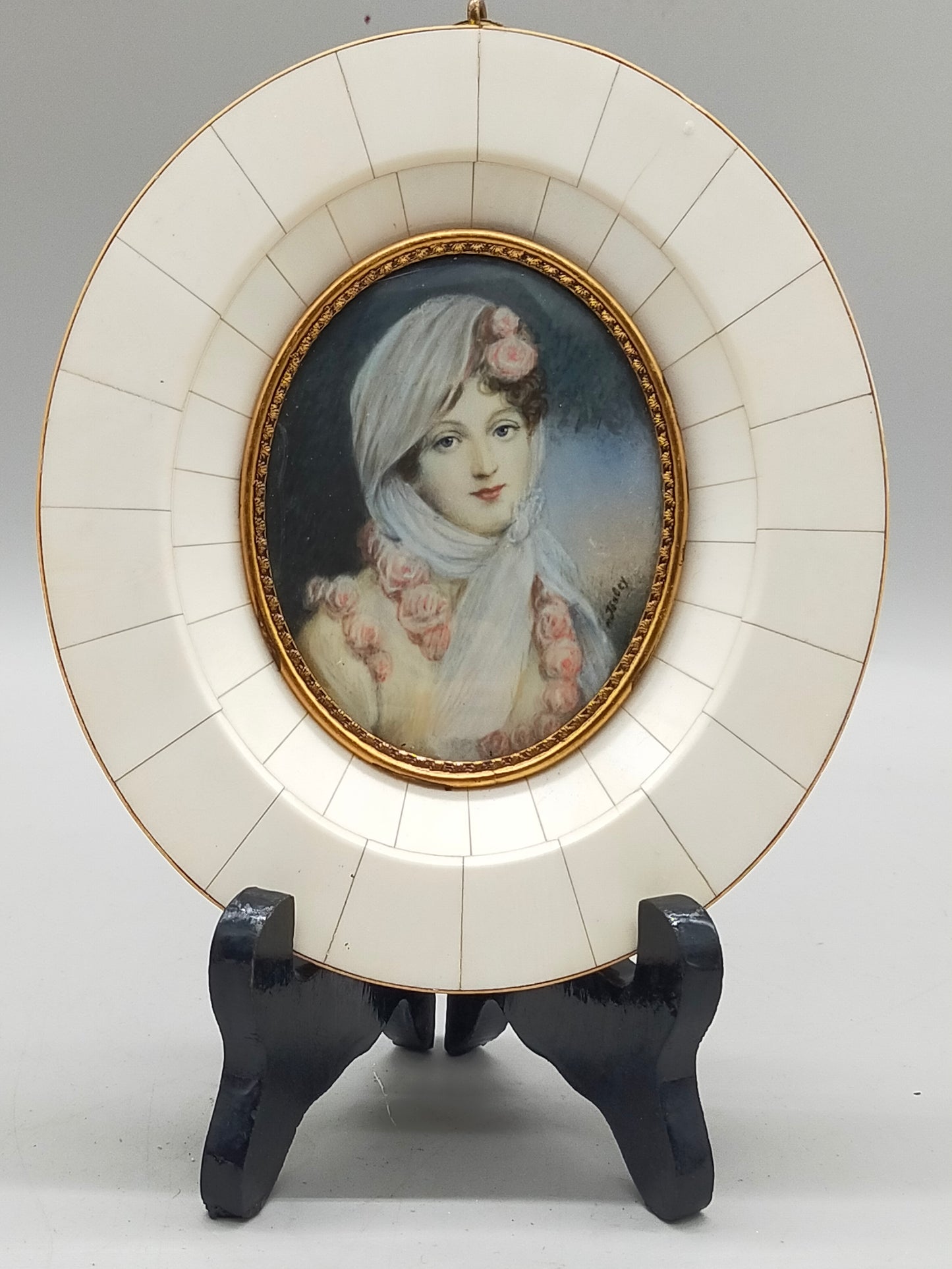 Französische Schule (XIX) Edles Miniatur Damenportrait
