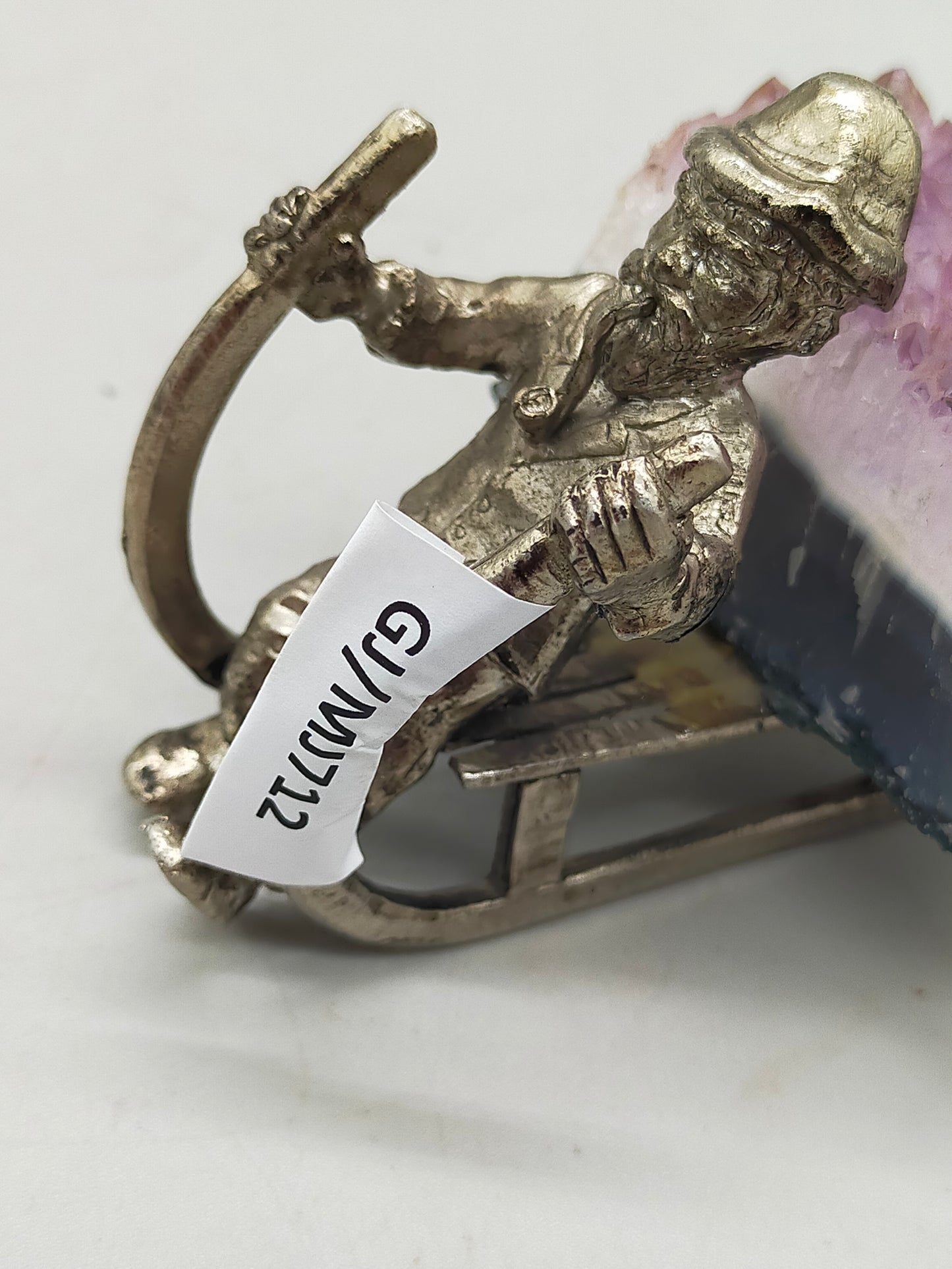 Bergmann auf Schlitten mit Amethyst Druse Rustikale Deko Figur