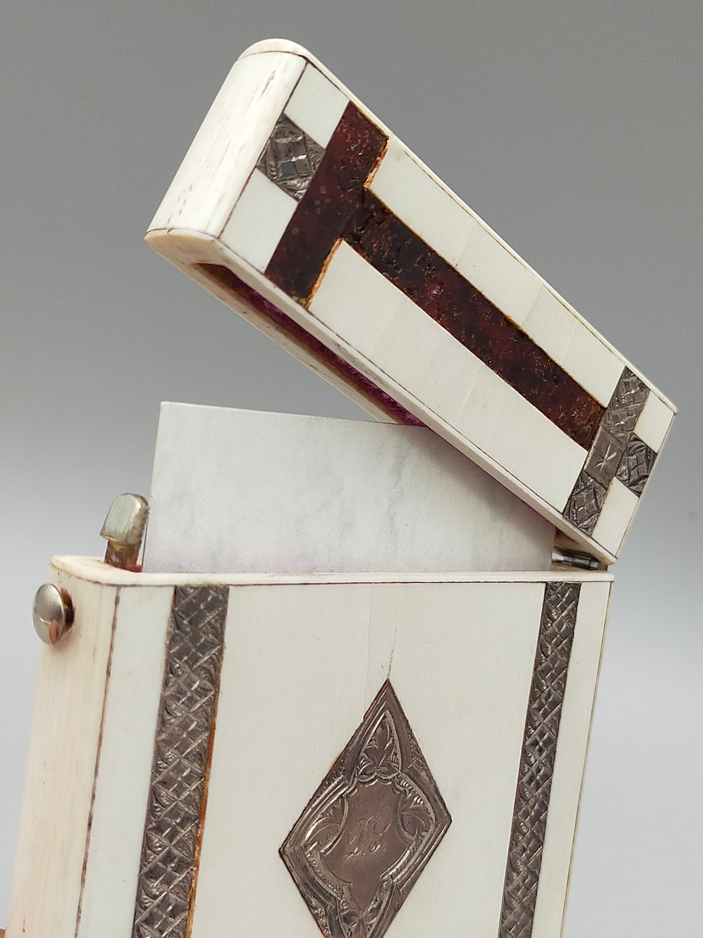 Antikes Visitenkarten Etui mit Silber & Schildpatt Handarbeit