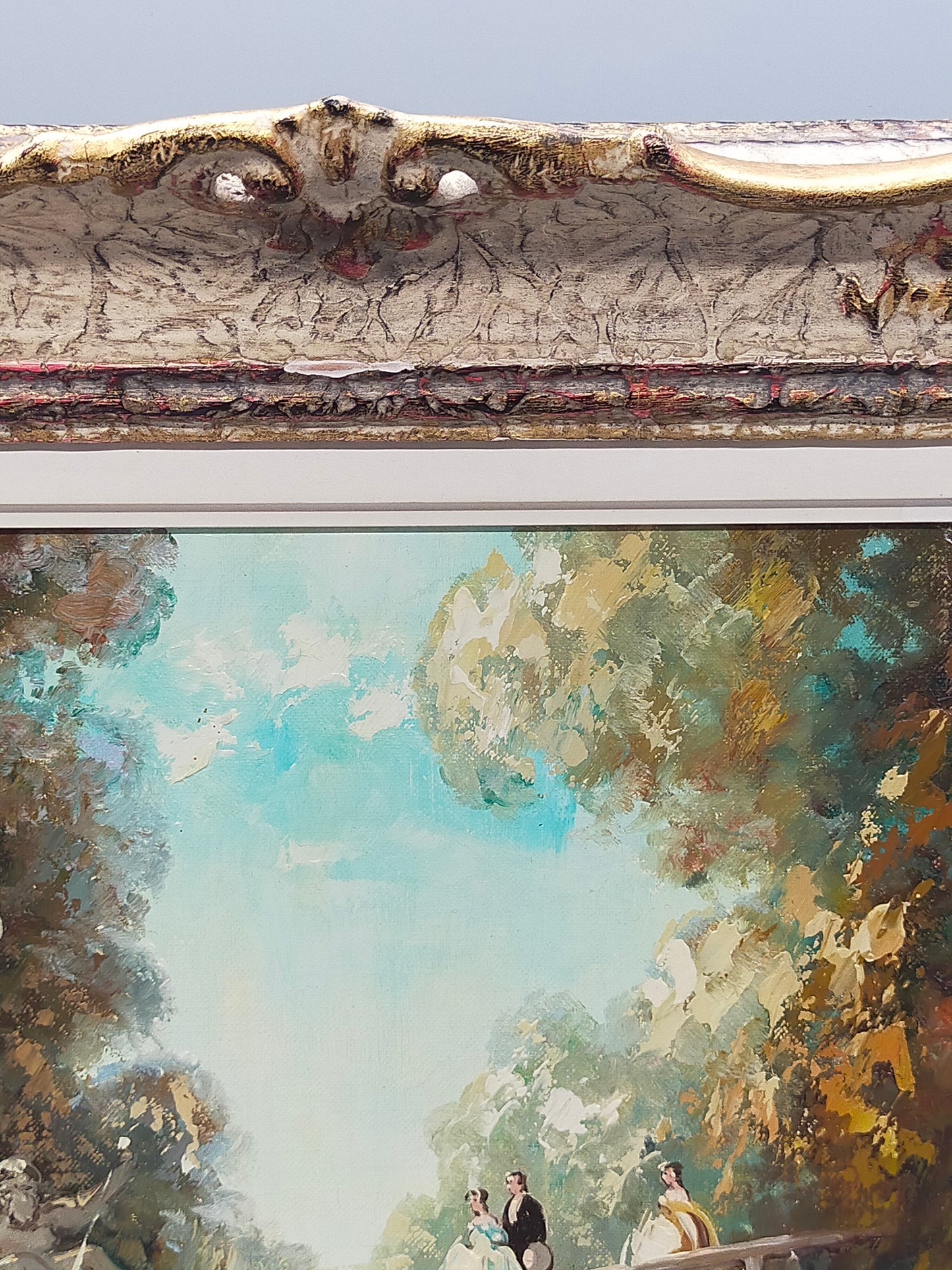 Otto Heim – Parkszene Schloss Favorite Ölgemälde im Prunkrahmen