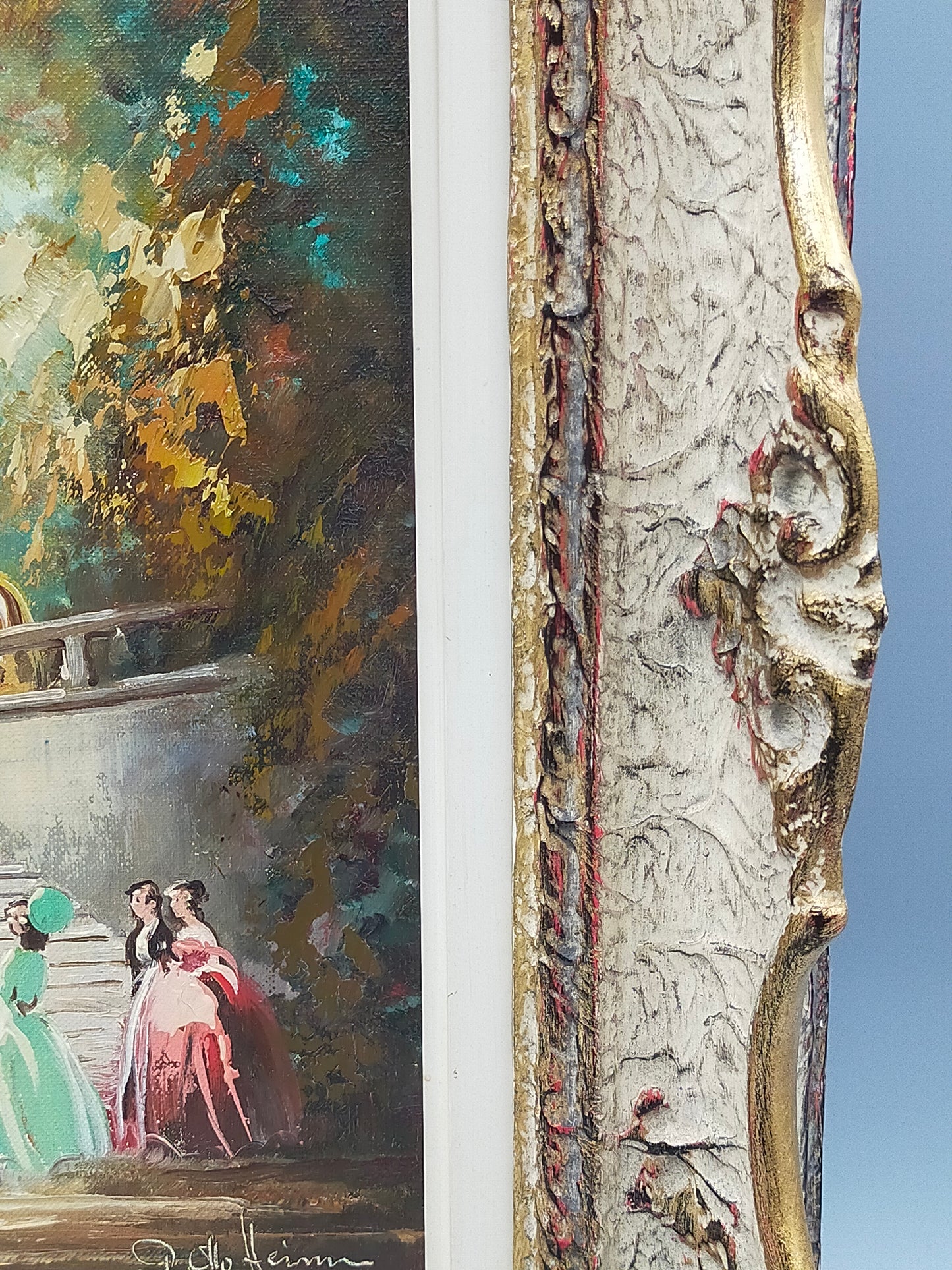 Otto Heim – Parkszene Schloss Favorite Ölgemälde im Prunkrahmen