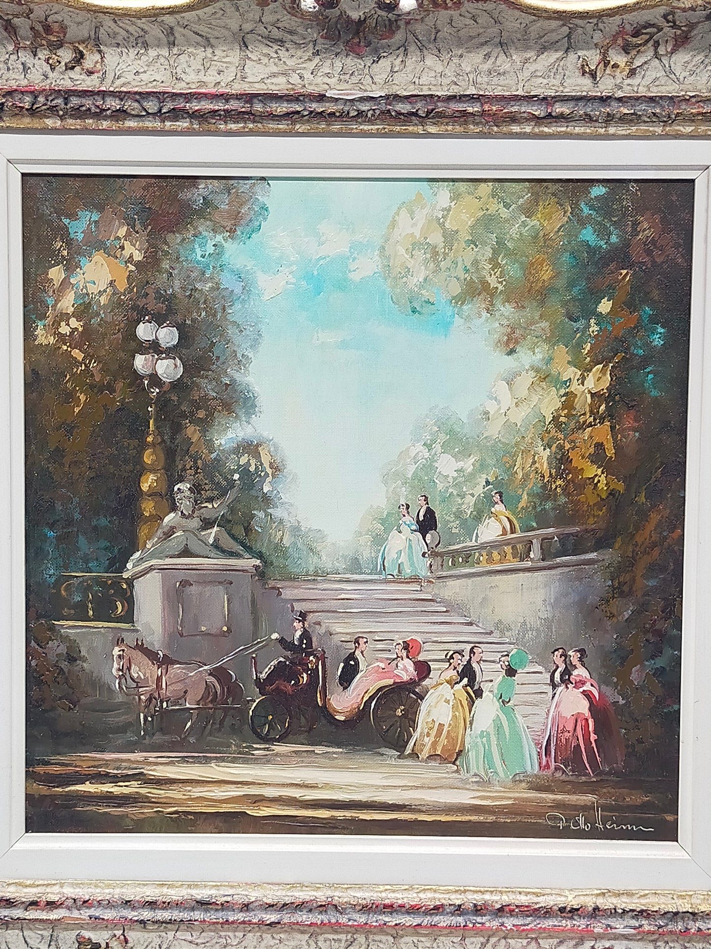 Otto Heim – Parkszene Schloss Favorite Ölgemälde im Prunkrahmen