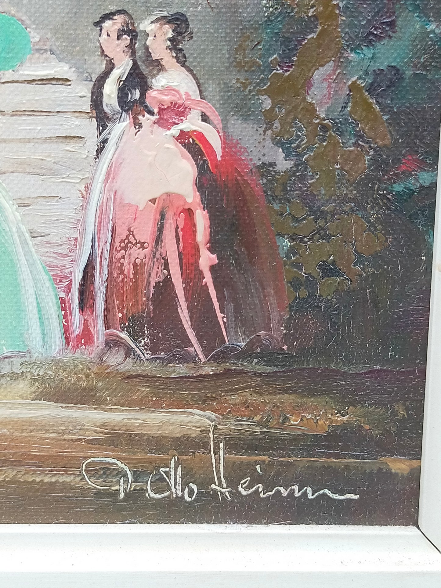 Otto Heim – Parkszene Schloss Favorite Ölgemälde im Prunkrahmen