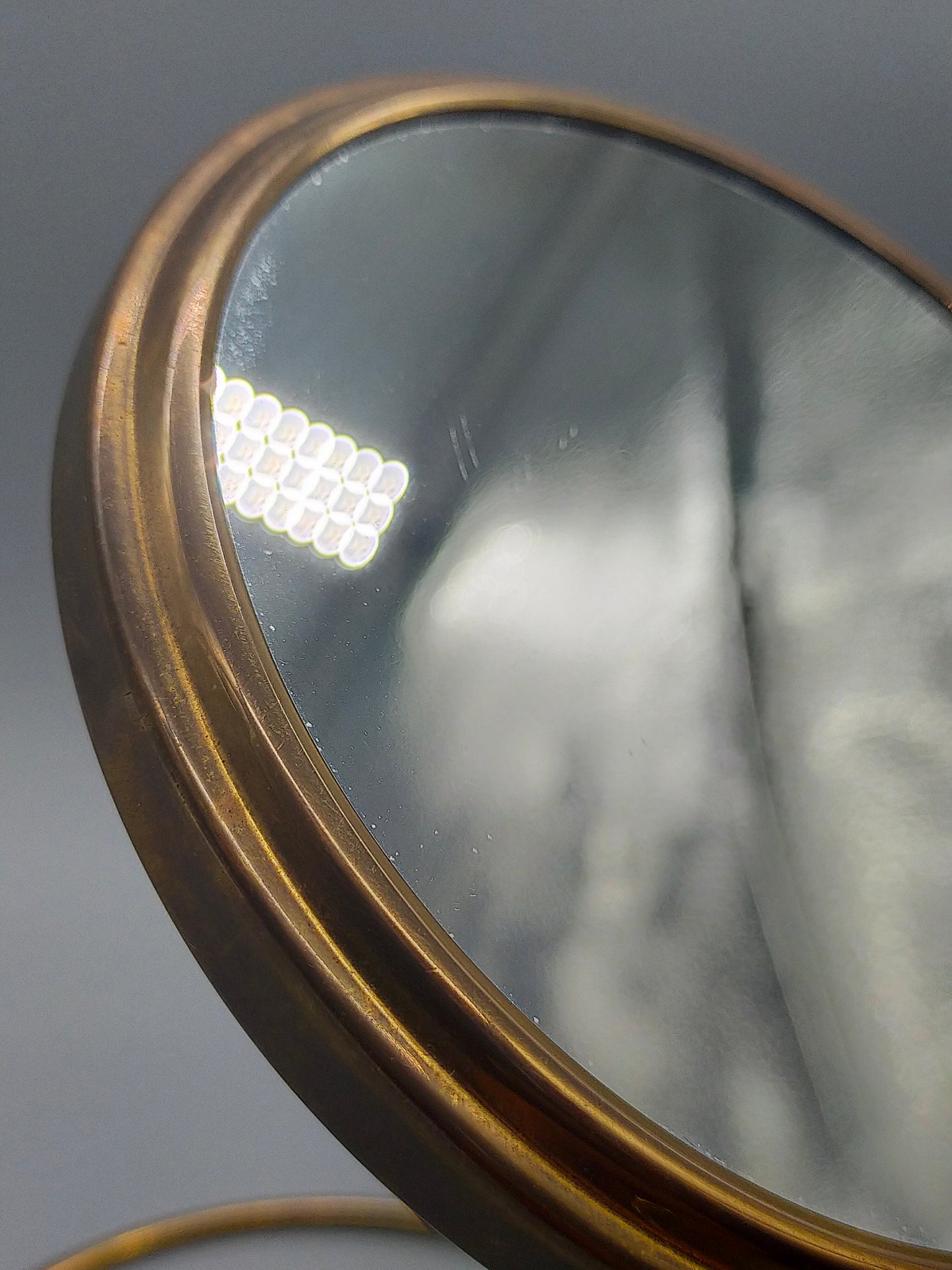 Antiker Tischspiegel mit Bernstein optik Griff Vintage Kosmetikspiegel