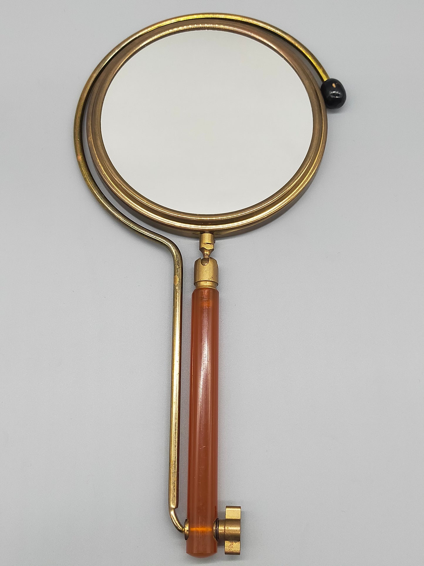 Antiker Tischspiegel mit Bernstein optik Griff Vintage Kosmetikspiegel