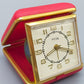 Vintage Oskar Reise Wecker Rotes Etui mit Goldfarbenem Gehäuse