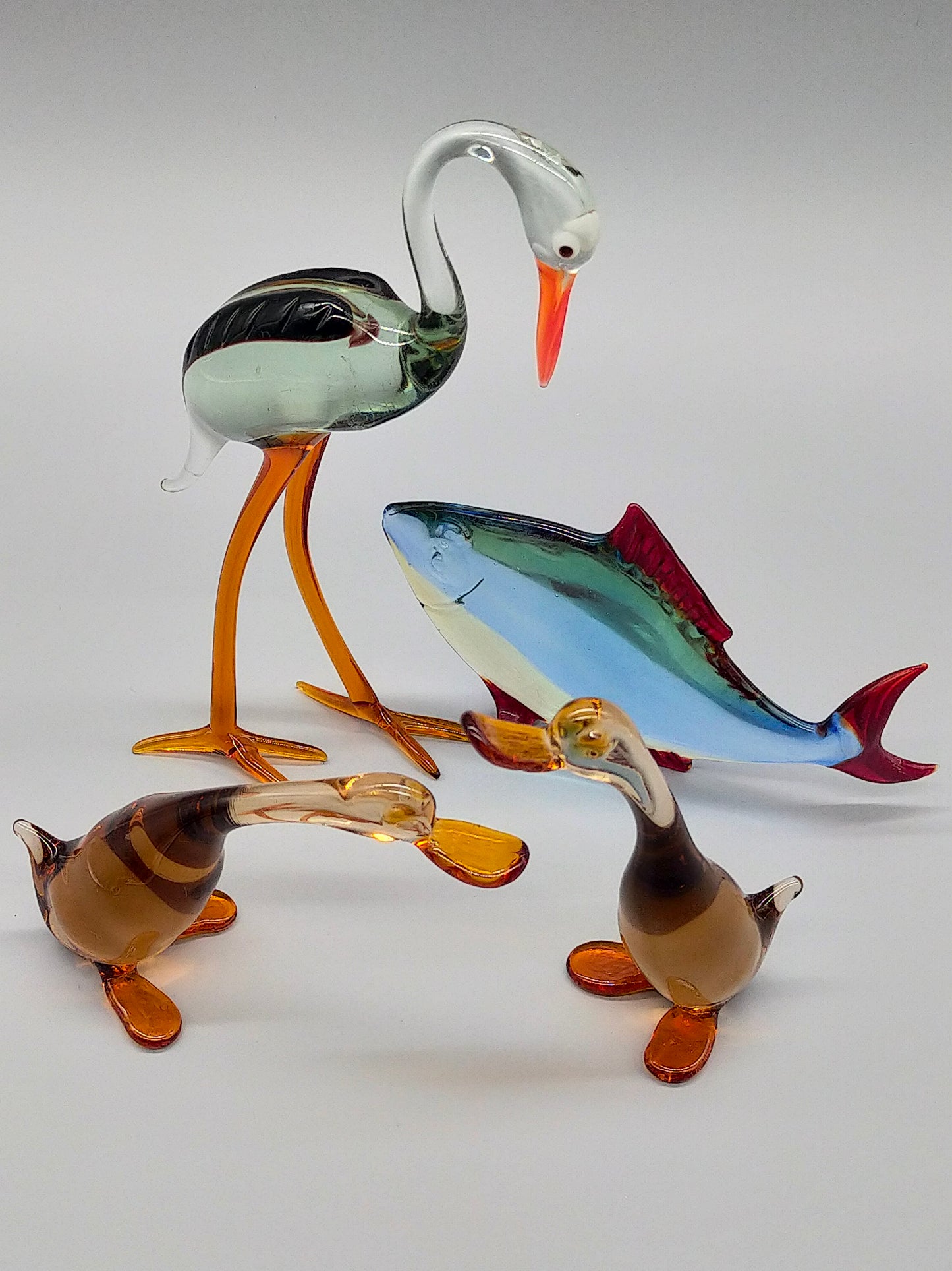 Exklusive Murano Glasfiguren Set Handgefertigte Vögel und Fisch