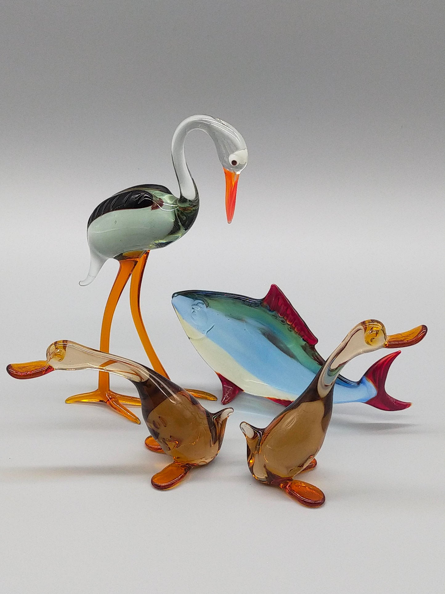 Exklusive Murano Glasfiguren Set Handgefertigte Vögel und Fisch