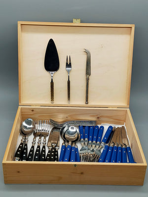 B&R Edelstahl Besteck Set mit Box – 41-teilig Blau & Schwarz