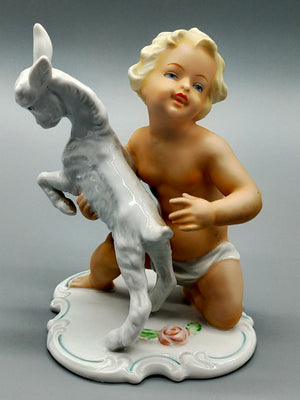Schaubach Kunst Porzellan Figur Knabe mit Ziegenbock Art Déco