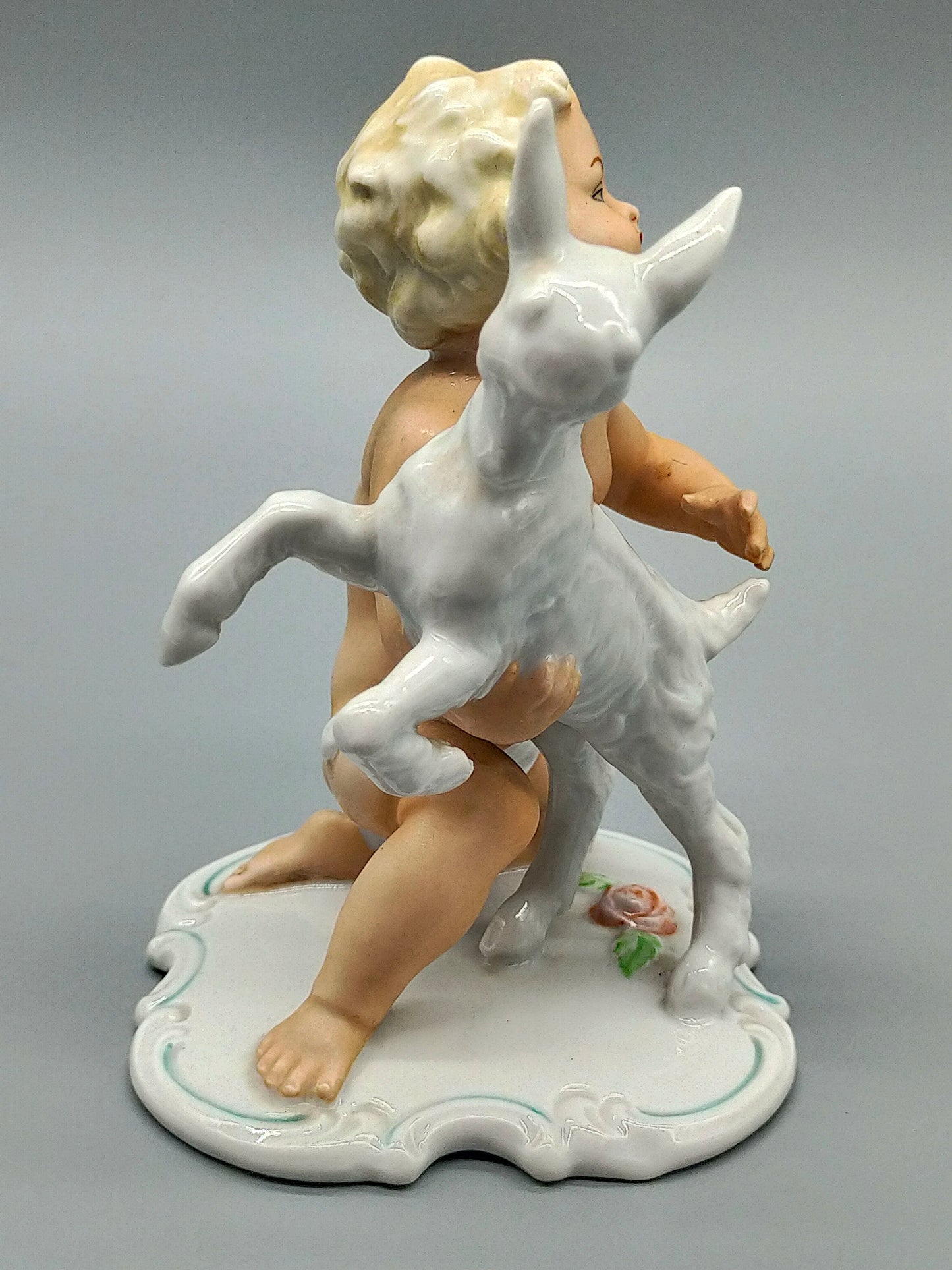 Schaubach Kunst Porzellan Figur Knabe mit Ziegenbock Art Déco