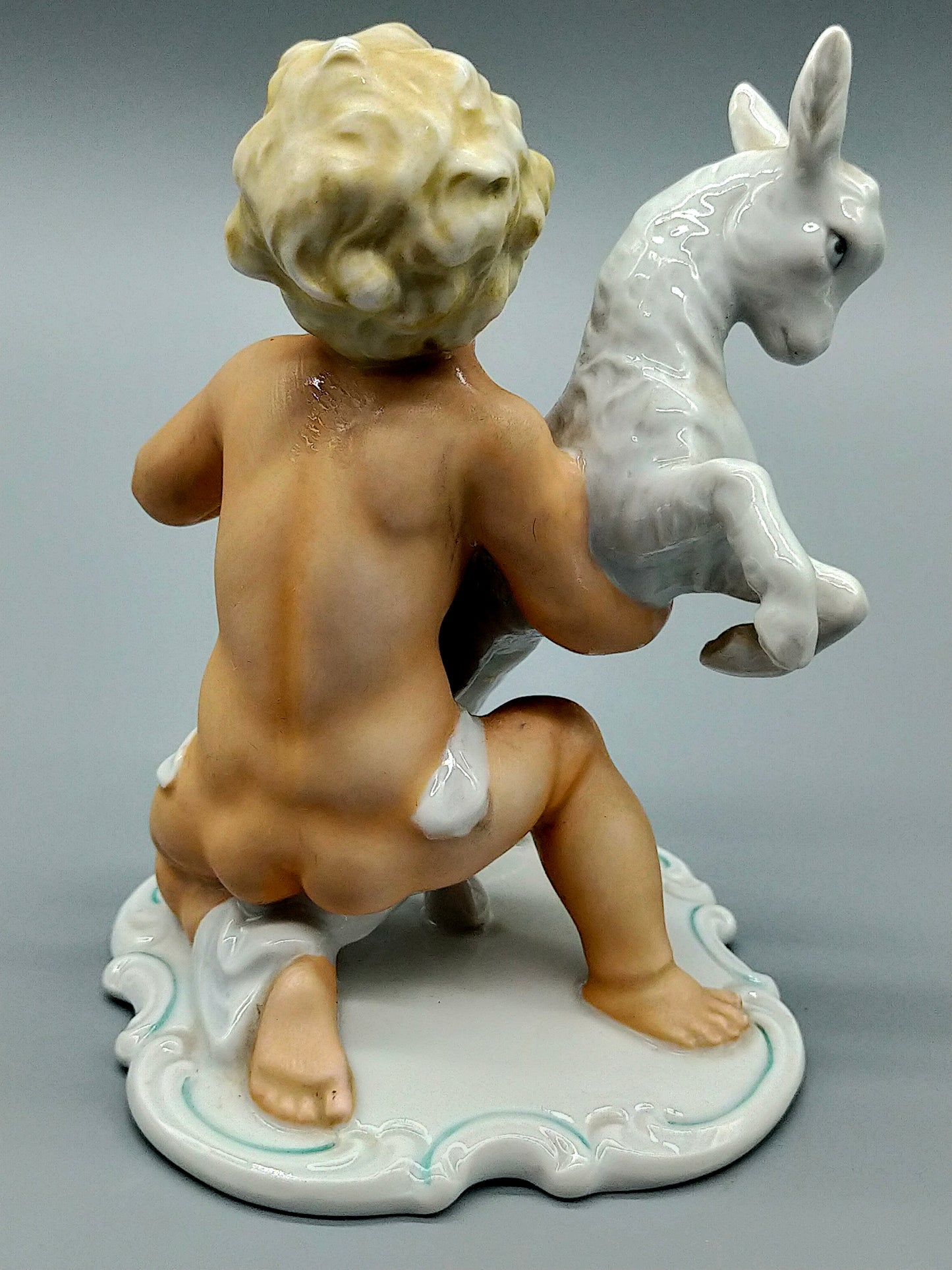 Schaubach Kunst Porzellan Figur Knabe mit Ziegenbock Art Déco