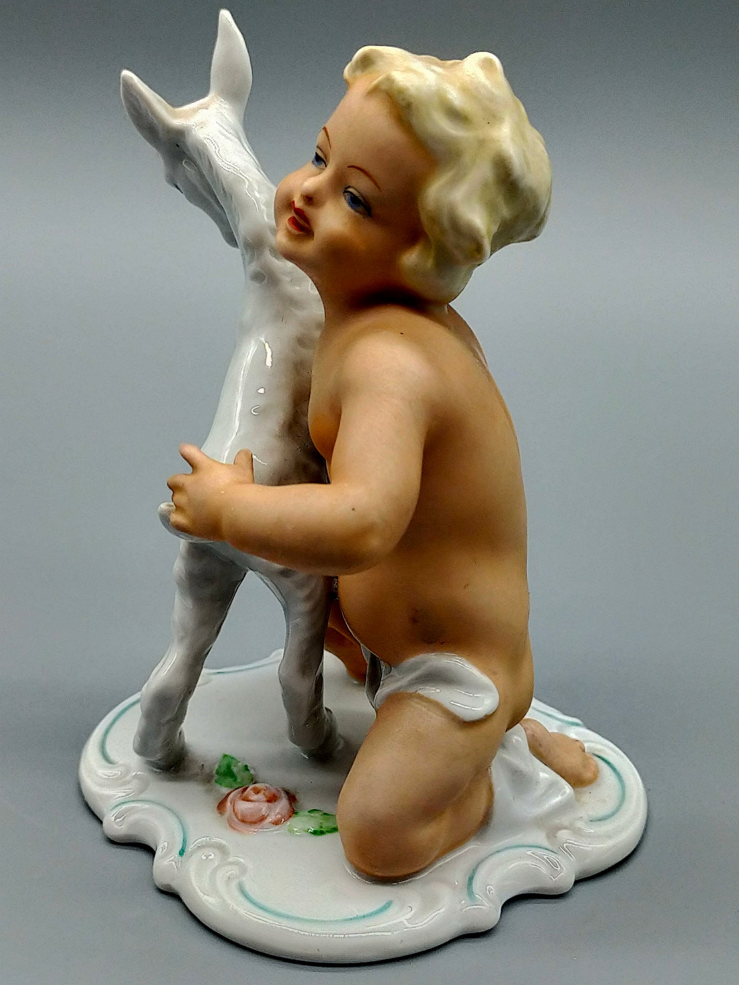 Schaubach Kunst Porzellan Figur Knabe mit Ziegenbock Art Déco