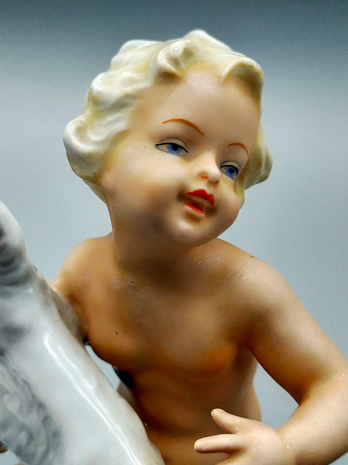 Schaubach Kunst Porzellan Figur Knabe mit Ziegenbock Art Déco