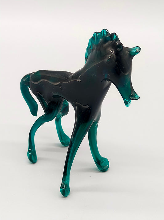 Kunstvolle Murano Glasfigur Pferd Elegantes Design in Smaragdgrün