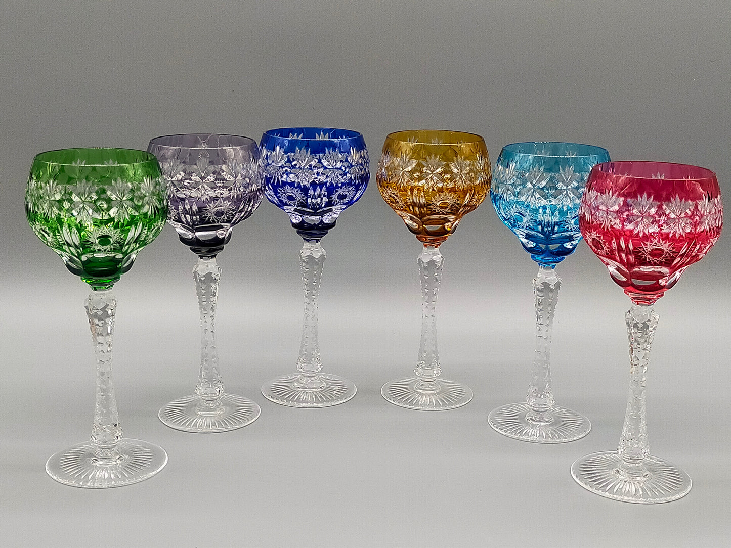 6er Set Bunte Kristall Römer Gläser Edler Diamantschliff