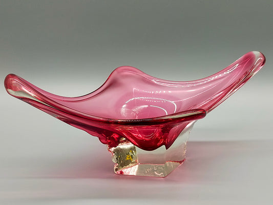 Murano Stil Glas Schale in Magenta Organische Vintage Deko