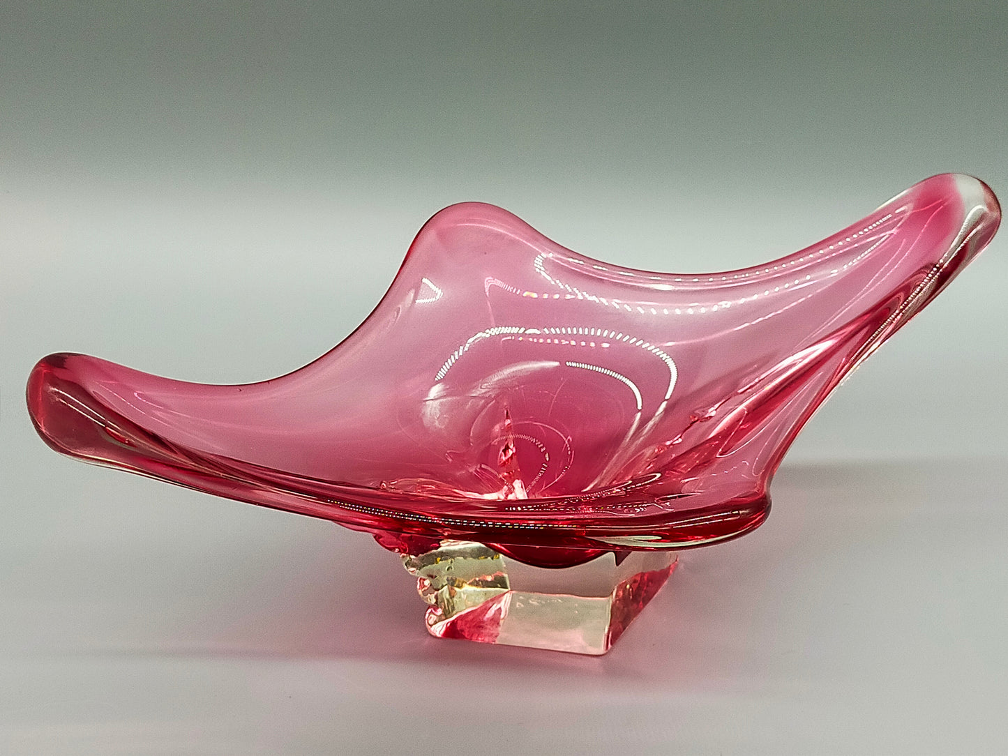 Murano Stil Glas Schale in Magenta Organische Vintage Deko