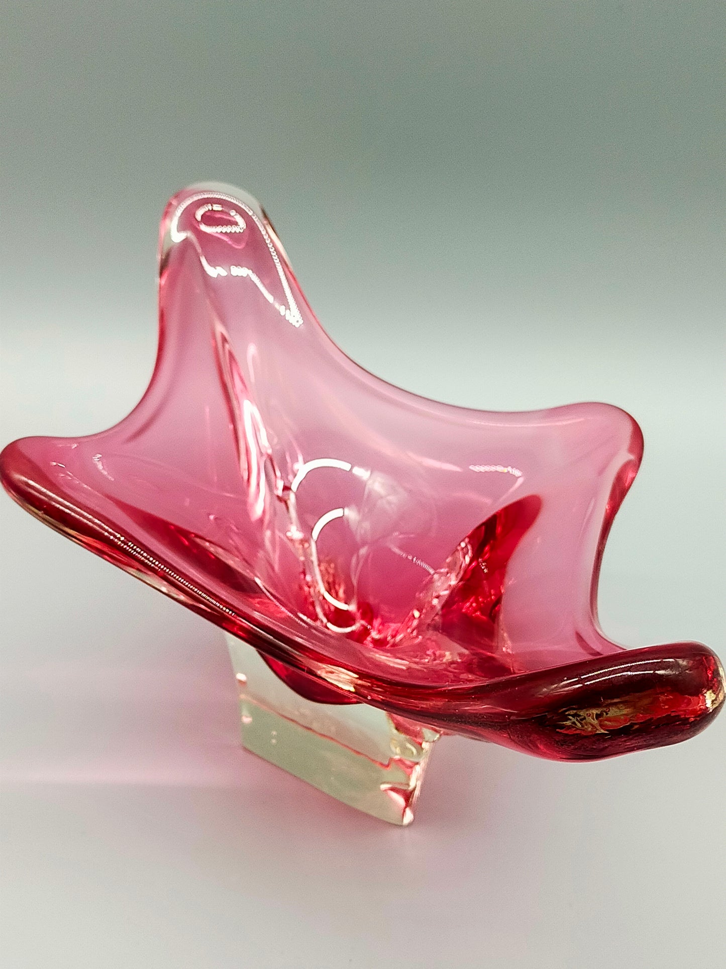 Murano Stil Glas Schale in Magenta Organische Vintage Deko