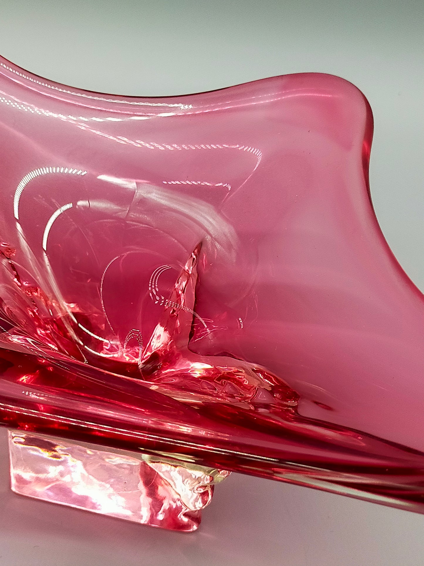 Murano Stil Glas Schale in Magenta Organische Vintage Deko