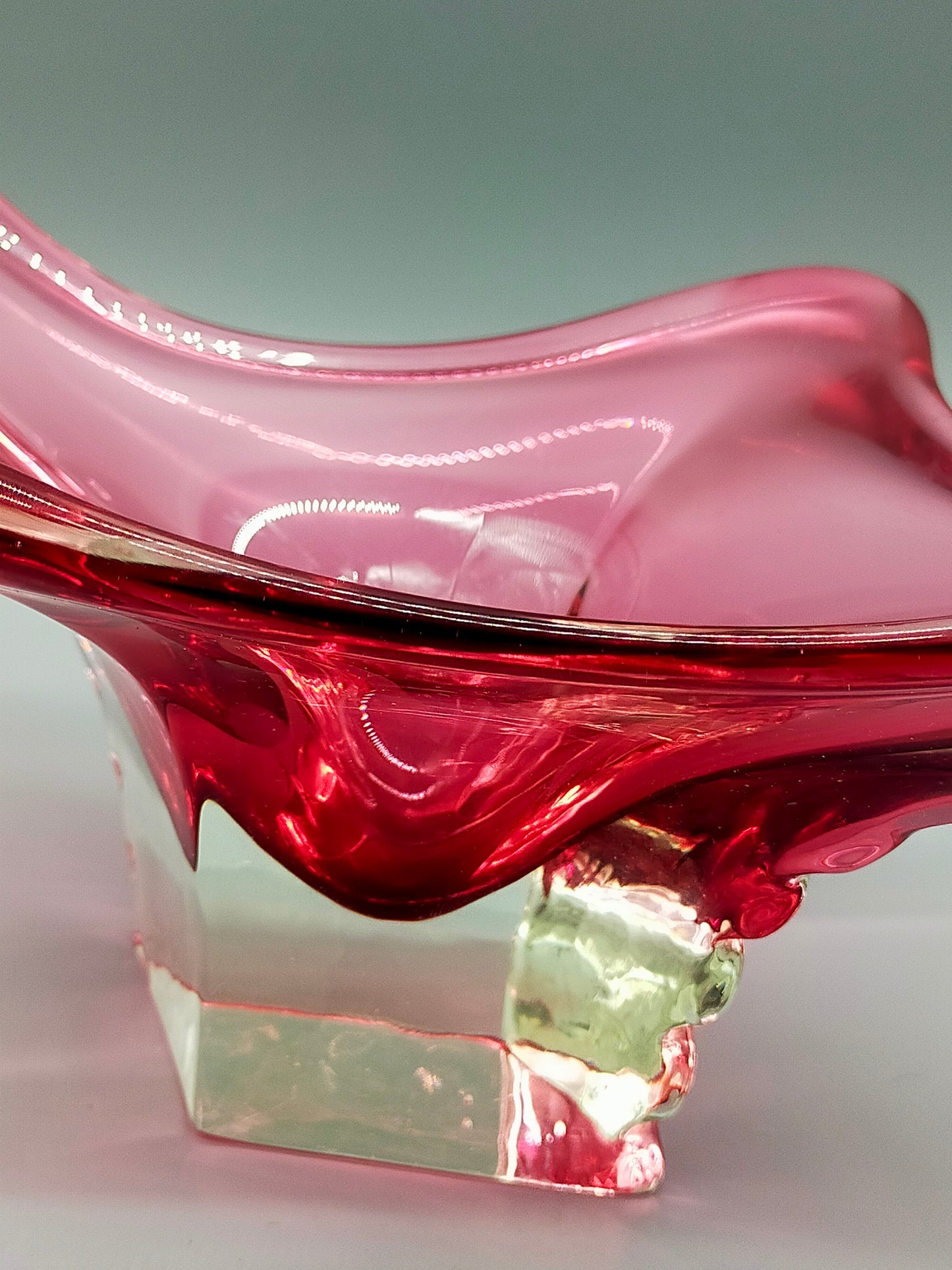 Murano Stil Glas Schale in Magenta Organische Vintage Deko