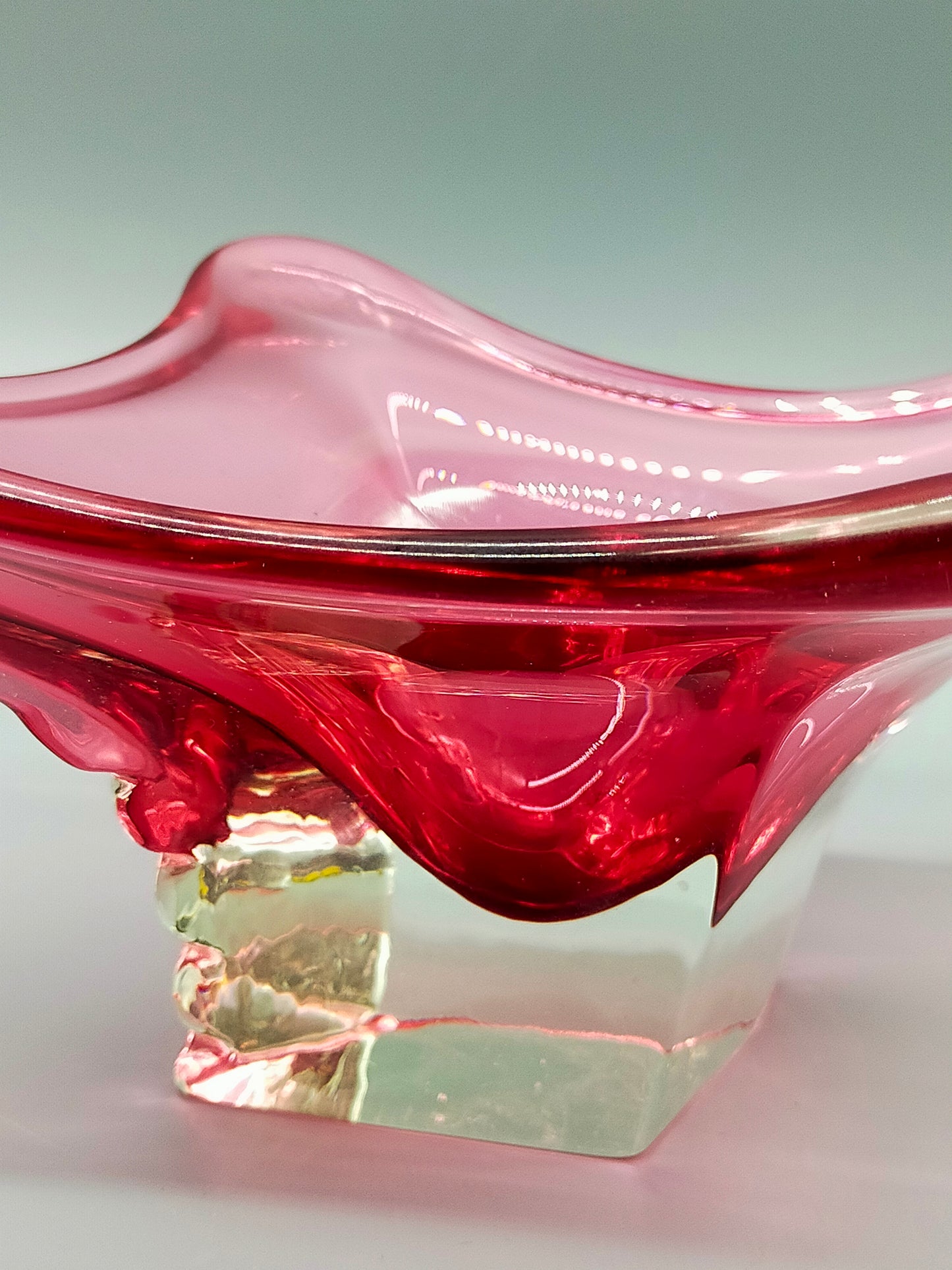 Murano Stil Glas Schale in Magenta Organische Vintage Deko