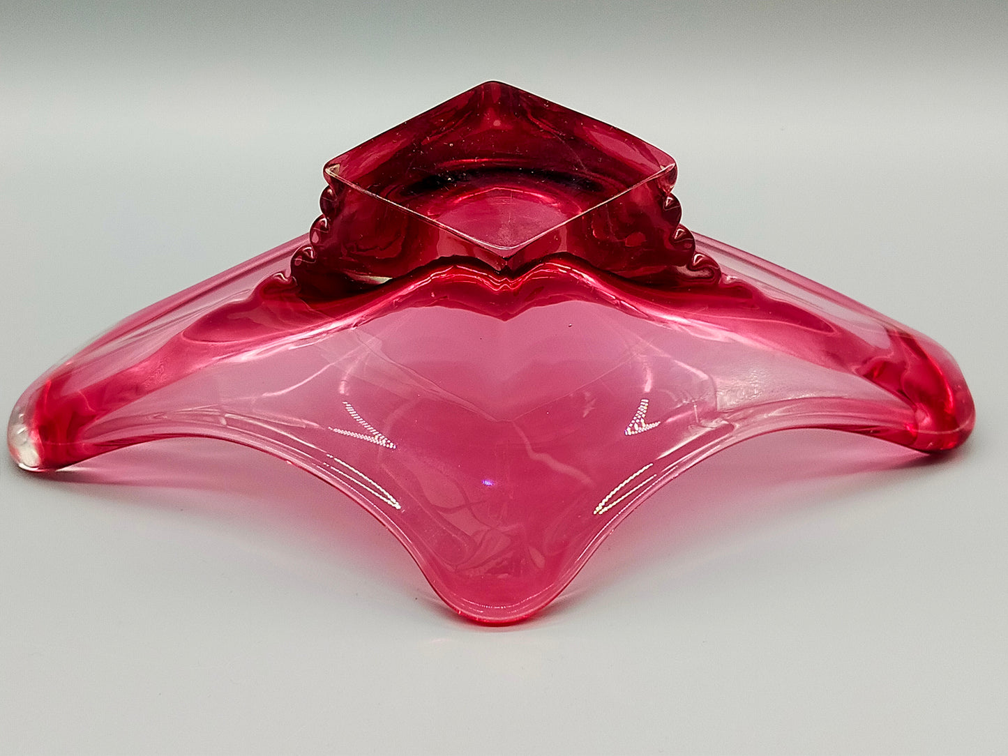 Murano Stil Glas Schale in Magenta Organische Vintage Deko