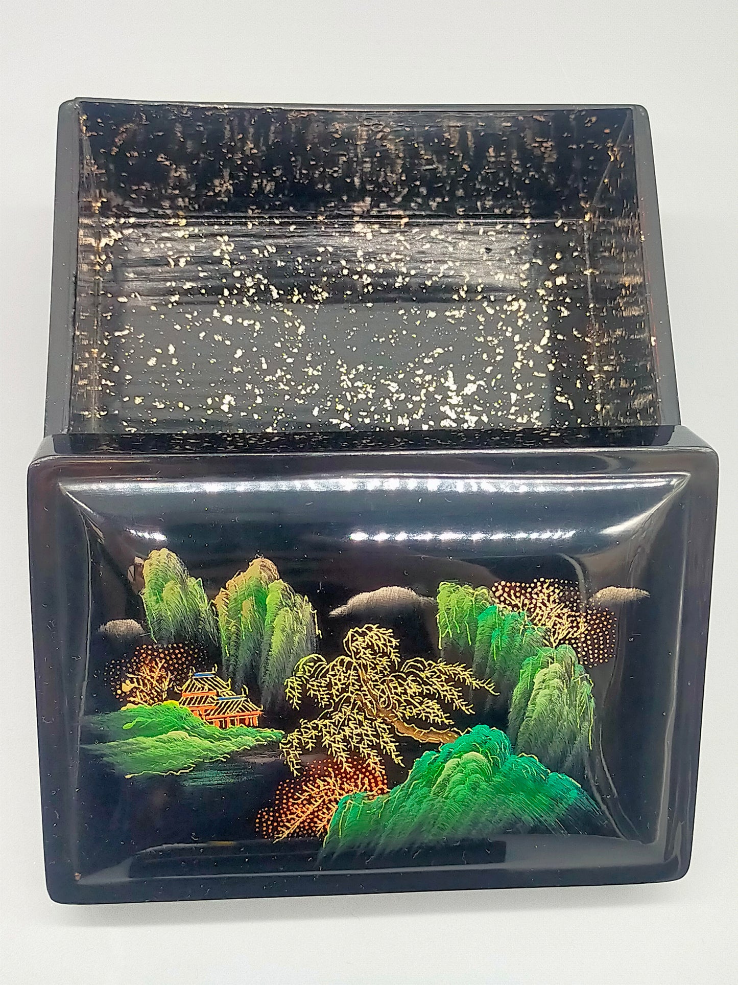 Asiatisches Lackdosen Set (4-teilig) Elegante Stapelboxen mit Landschaft