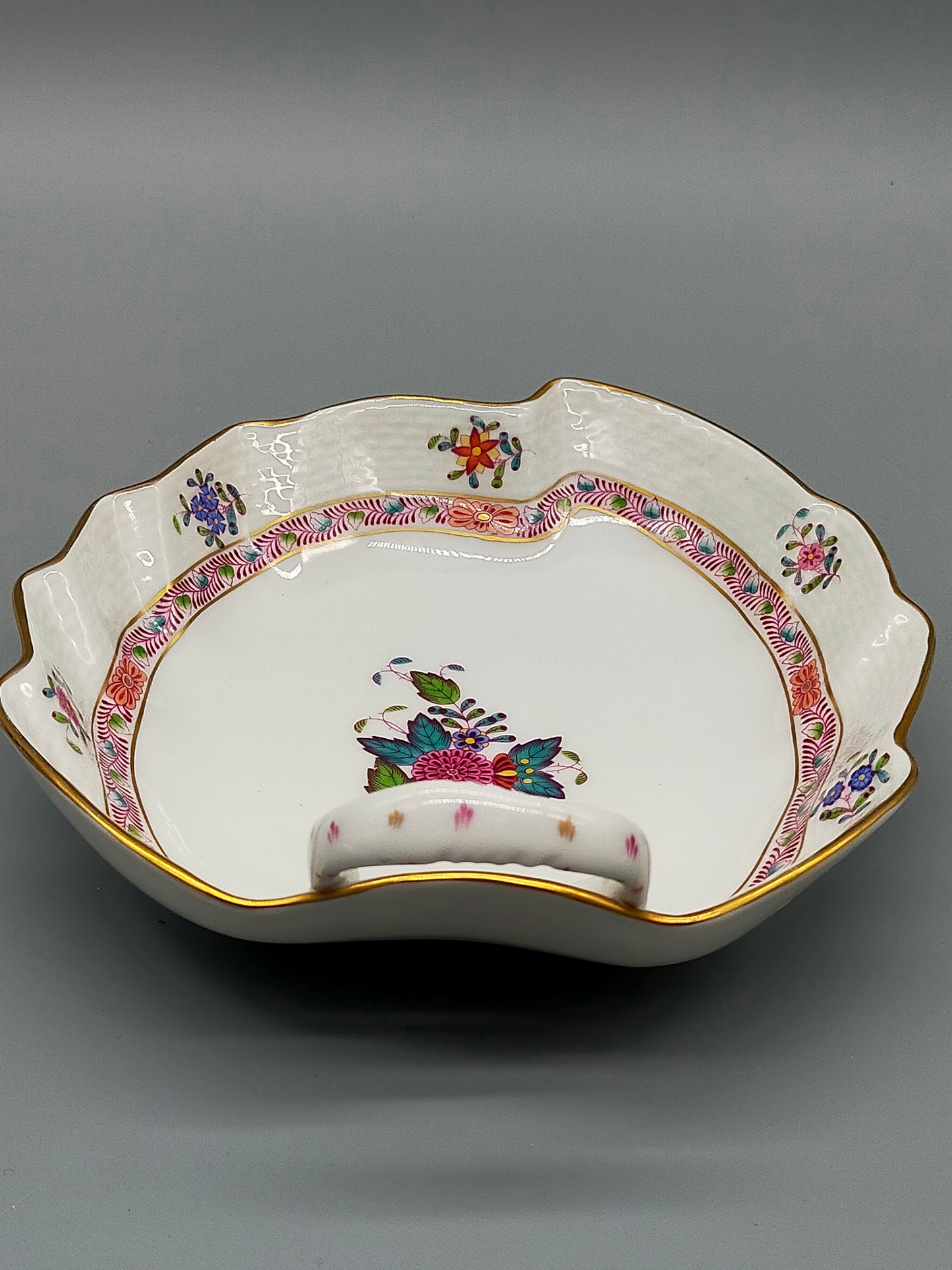 Herend Apponyi Purpur Blattschale Edle Porzellan Schale mit Griff