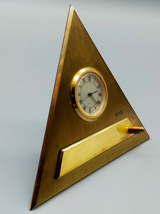 Exklusive Weiss Tisch Uhr aus Messing Dreieckiges Vintage Design