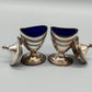 Antikes Zuckerstreuer Set Versilbert mit blauem Glaseinsatz