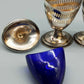Antikes Zuckerstreuer Set Versilbert mit blauem Glaseinsatz