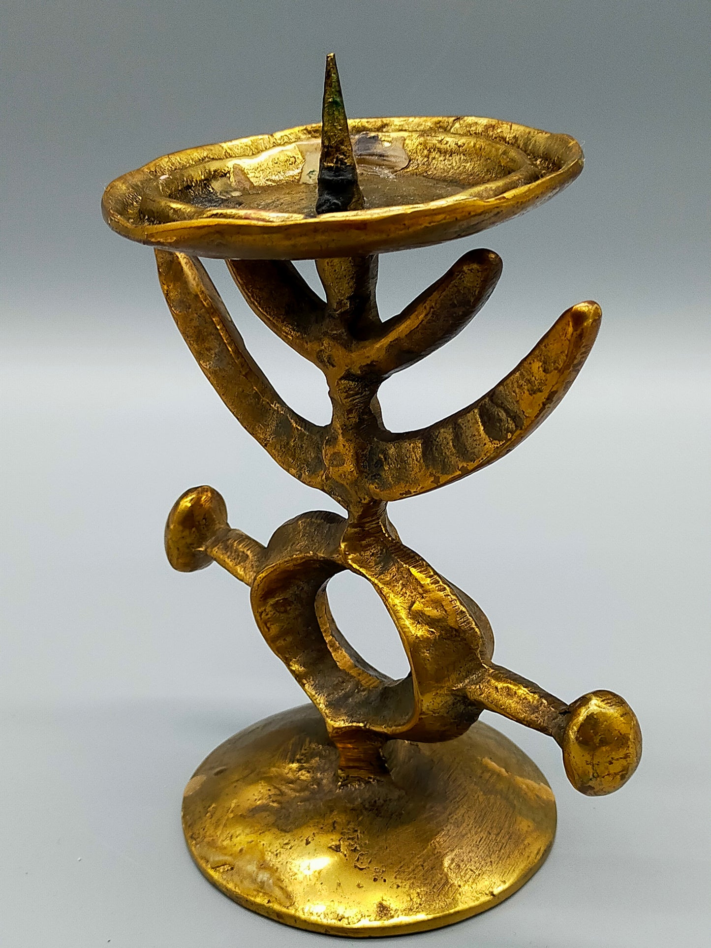Brutalistischer Messing Kerzen Ständer Abstraktes MidCentury Design