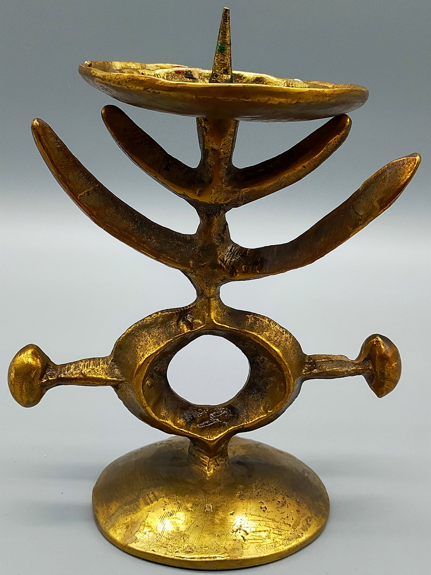 Brutalistischer Messing Kerzen Ständer Abstraktes MidCentury Design