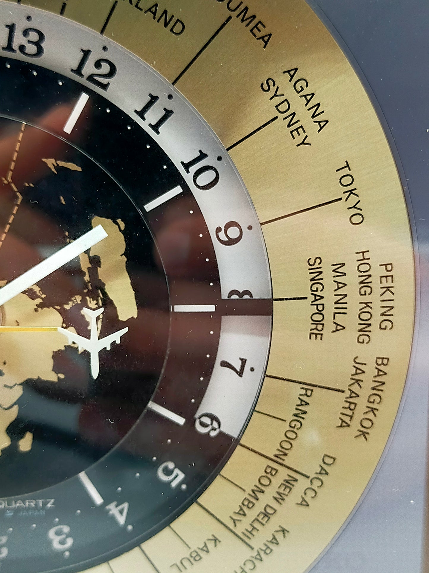 Vintage  1984 Seiko Weltzeit Tisch Uhr Elegantes Messing Design mit Weltkarte