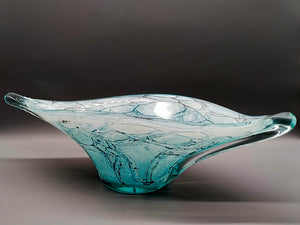 Elegante Murano Kunstglas Schale Türkis mit Craquelé-Optik Design